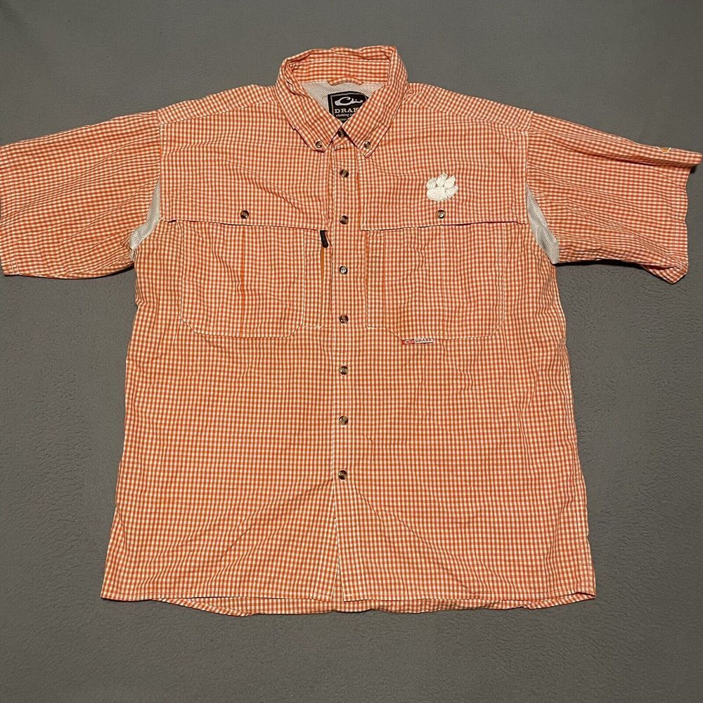 Clemson Tigers Shirt Mens Large Orange Drake Waterfowl‎ Vented Fishing Hiking